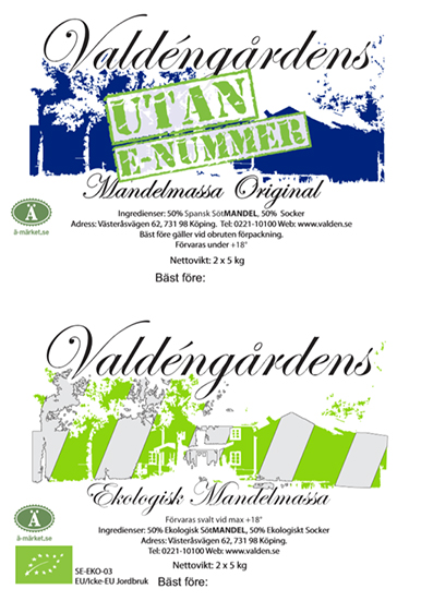 Valdéngårdens tillsatsfria mandelmassor Valdéngårdens tillsatsfria mandelmassor